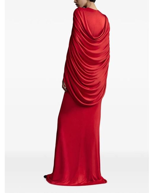 SEEN USERS Red Fallen Angel Draped Gown Maxi Dress