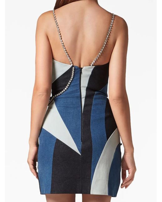 Philipp Plein Blue Denim-Patchwork Mini Dress