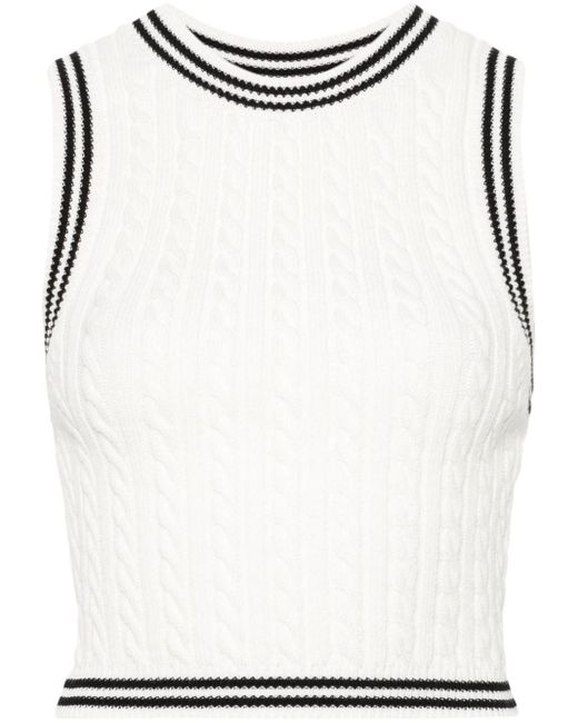 Alessandra Rich White Cable Knitted Cropped Top