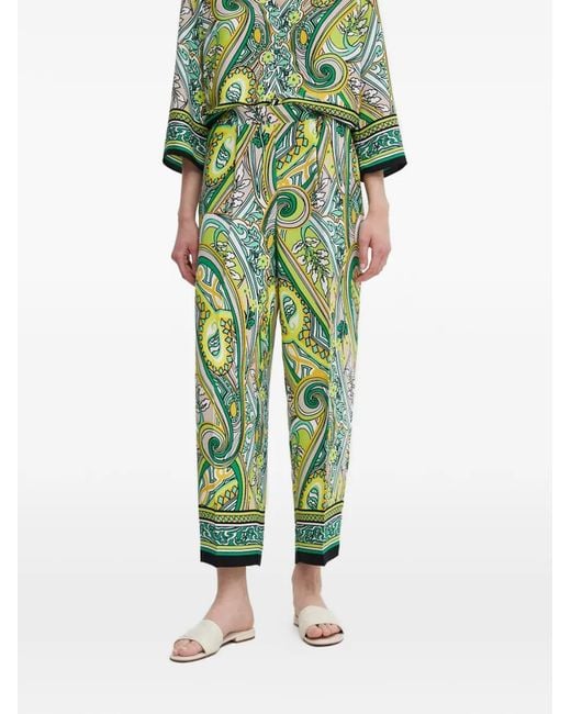 Joseph Ribkoff Green Paisley-Print Trousers