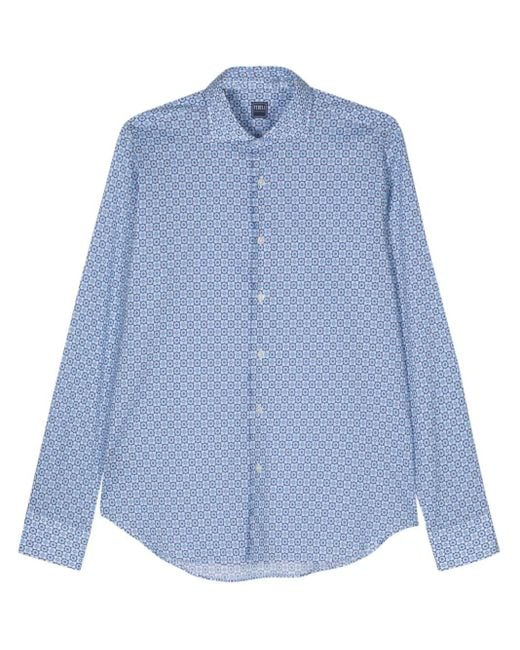 Fedeli Blue Floral-print Poplin Shirt for men