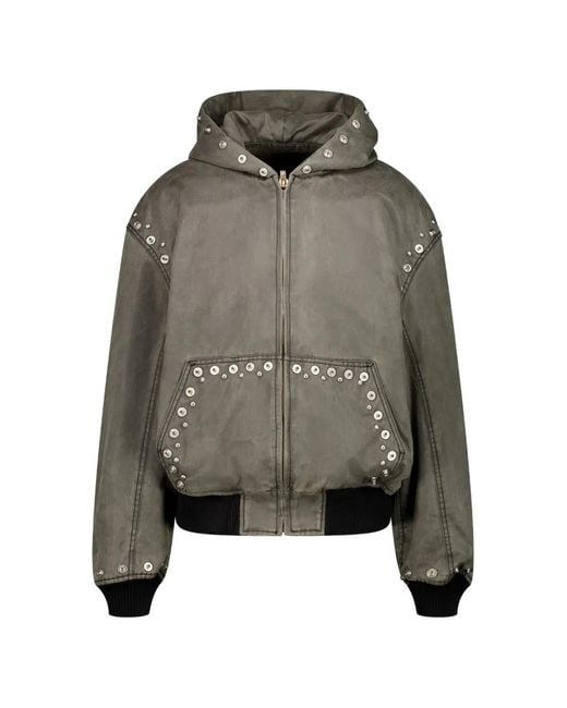 we11done Gray Studded Hooded Jacket for men