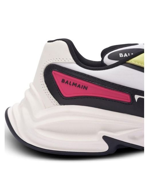 Balmain White Run-Row Sneakers mit Kontrasteinsätzen