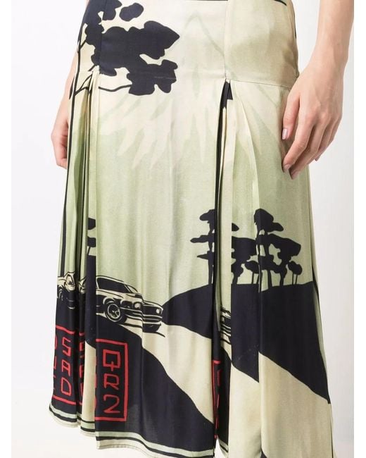 DSquared² Green Graphic-Print Box-Pleat Skirt