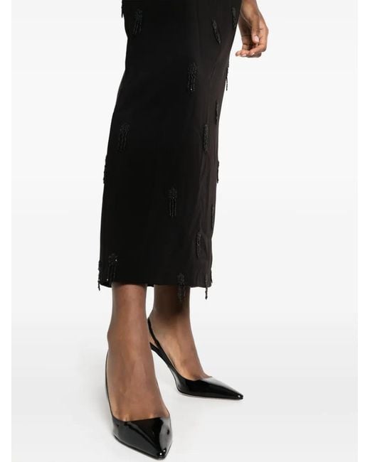 P.A.R.O.S.H. Black Embroidered Crepe Midi Dress