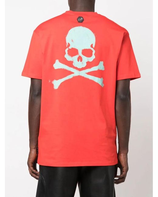 Philipp Plein Red Skull-Print Detail T-Shirt for men