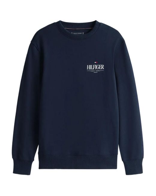 Tommy Hilfiger Blue Logo-Embroidered Crew-Neck Sweatshirt for men