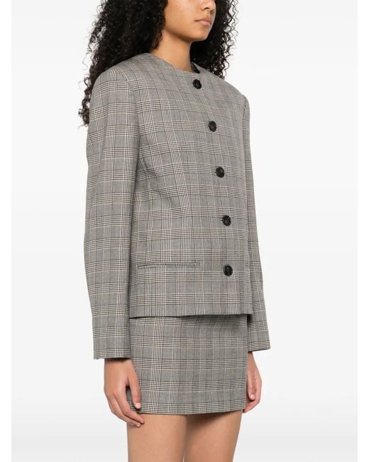 A.M.G Gray Check-Pattern Button-Fastening Jacket