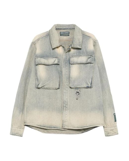 Reese Cooper Gray Concealed-Button Flap-Pocket Shirt for men