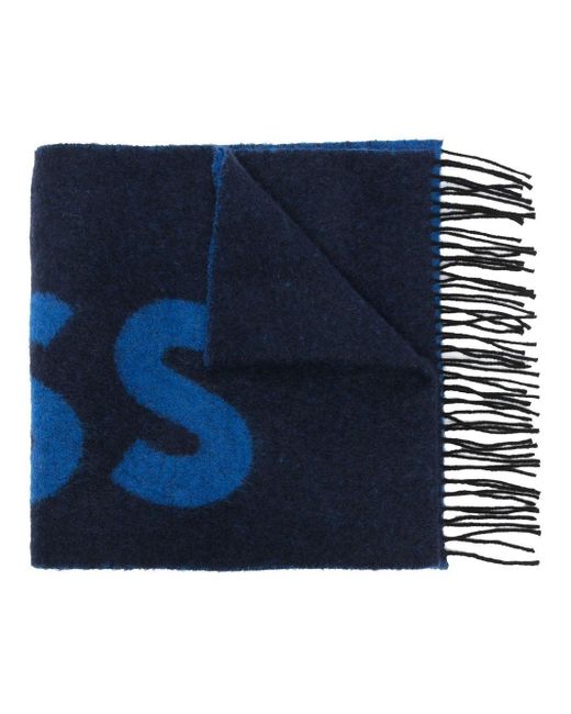 BOSS by HUGO BOSS Wool Armin Jacquard Logo Scarf in Blue for Men Lyst