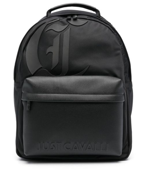 Just Cavalli Black Appliqué-logo Canvas Backpack for men