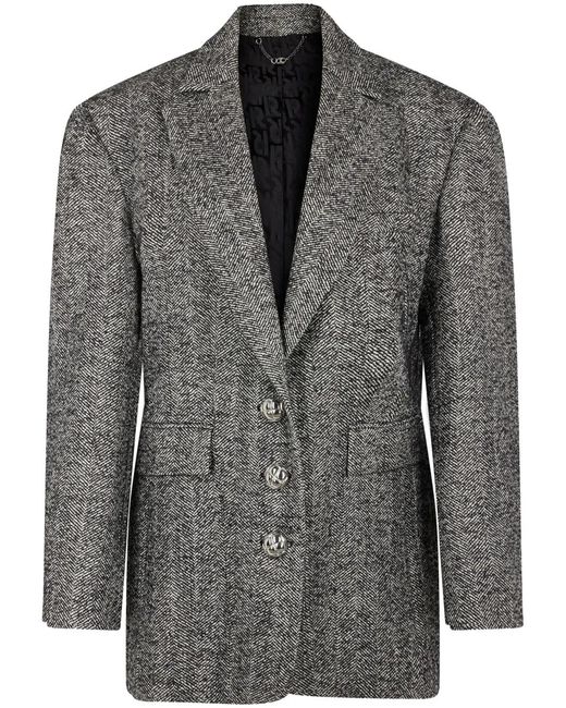Rabanne Black Herringbone-Pattern Wool Blazer