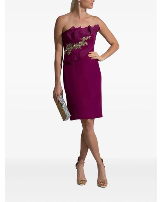 Marchesa Purple Strapless Midi Dress