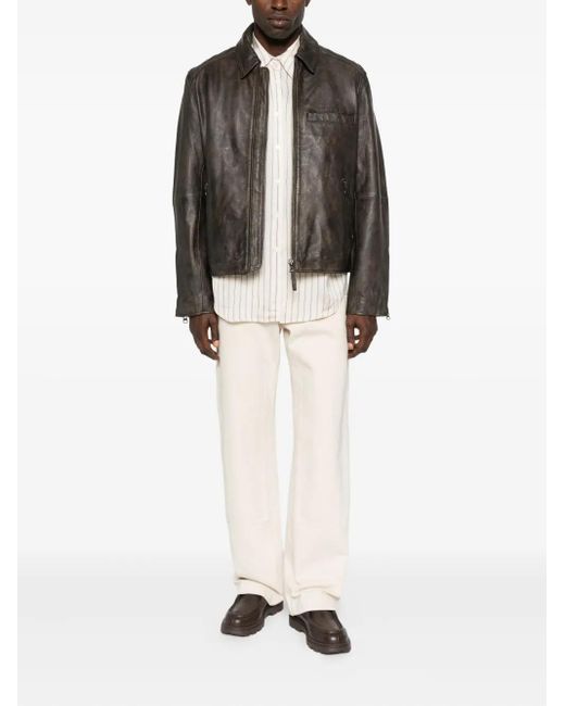 Samsøe & Samsøe Gray Sacliff X Zip-Front Leather Jacket for men