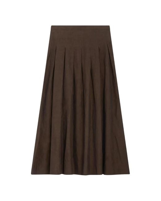 PT Torino Brown Mirna Knife-Pleat High-Waisted Midi Skirt
