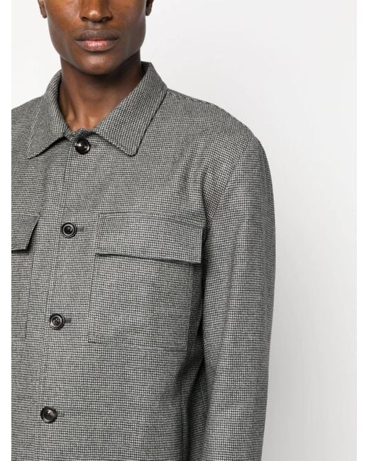 Lardini Gray Micro Houndstooth-Pattern Shirt Jacket for men
