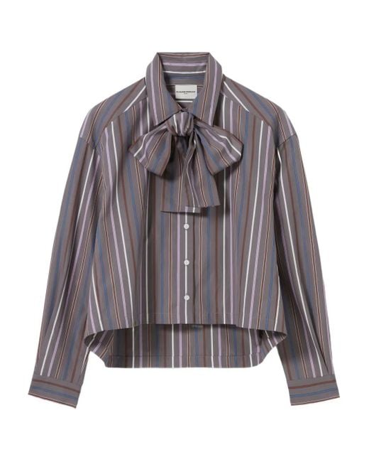 Claudie Pierlot Gray Striped Bow-Tie Shirt