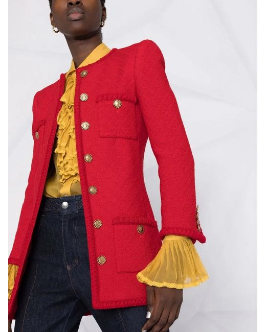 Saint Laurent Red Button-Fastening Single-Breasted Coat