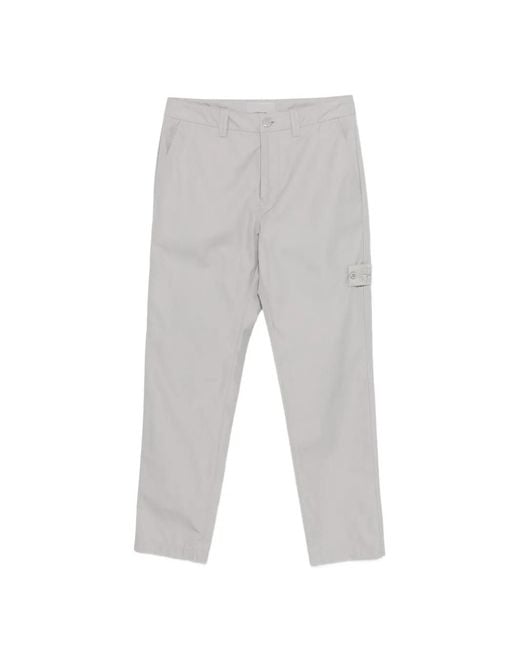 Stone Island White Logo-Patch Pocket Trousers for men
