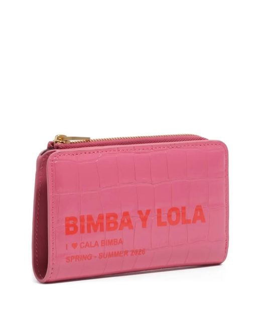 Bimba Y Lola Pink Crocodile-Effect Zip Wallet