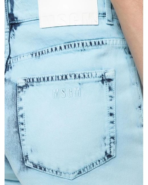 MSGM Denim Shorts Met Gerafeld Effect in het Blue