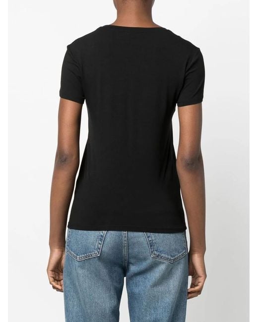Patrizia Pepe Black Rhinestone-Logo T-Shirt
