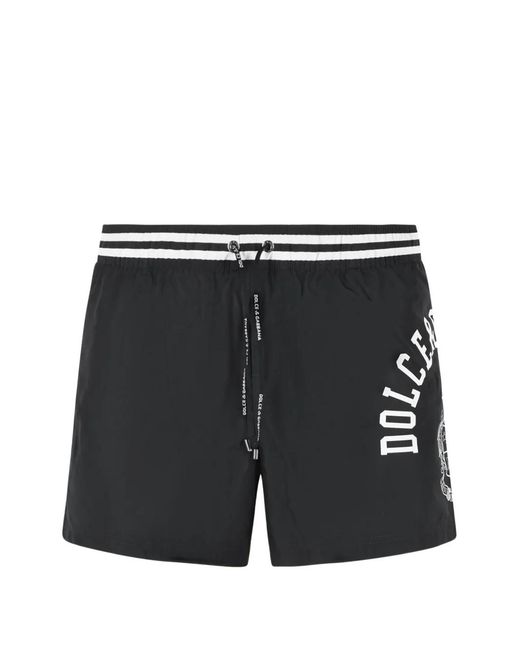 Dolce & Gabbana Black Contrast Logo Print Swimsuit for men