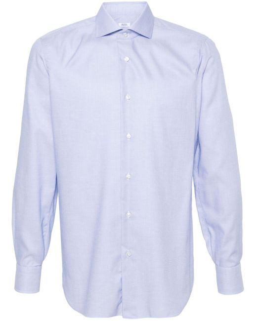 Barba Napoli Blue Jacquard Cotton Shirt for men