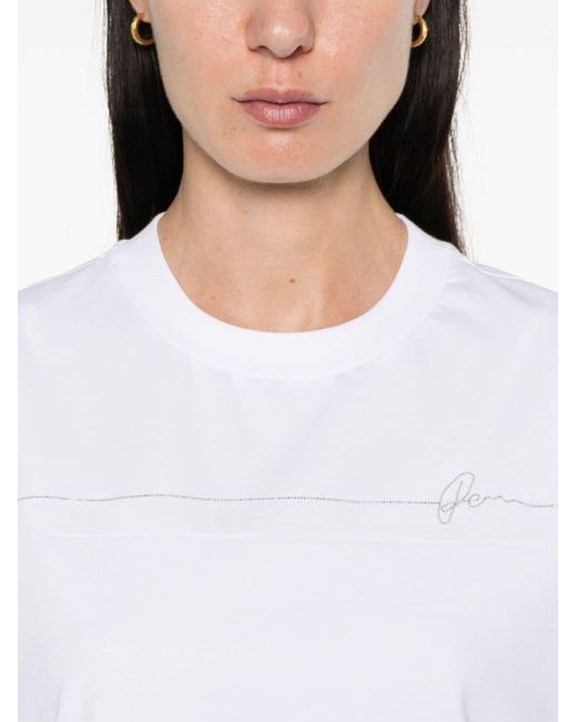 Peserico White Bead-embellished T-shirt