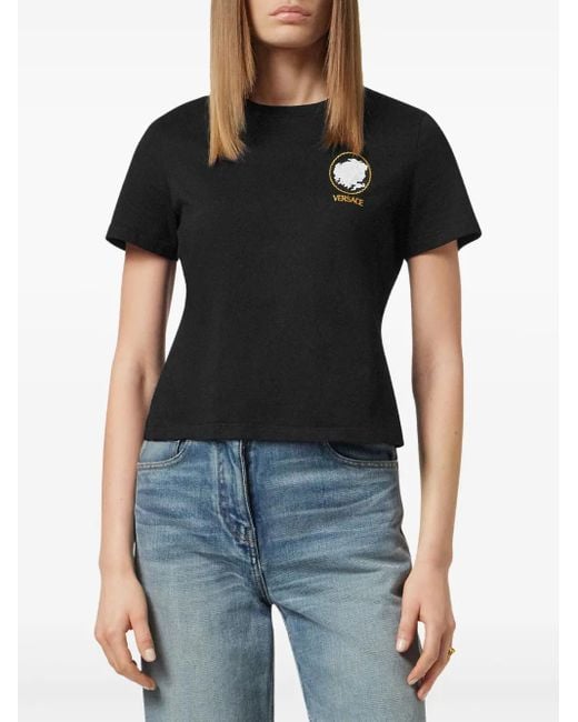 Versace Black Cameo Logo-Embroidered T-Shirt