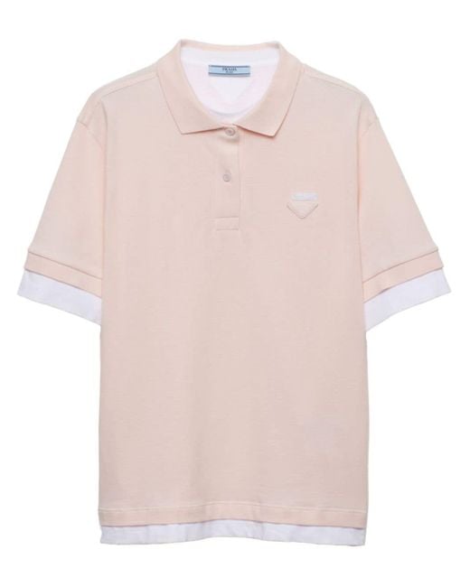 Prada Pink Logo-patch Silk Polo Shirt