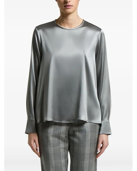 Peserico Gray Satin-Finish Long-Sleeved Blouse