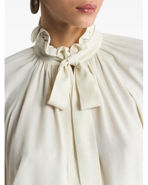 Etro White Silk-Blend Jacquard Blouse With Silk Scarf And Paisley Motif