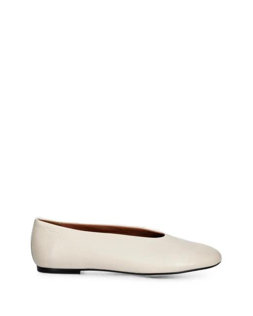 Vagabond White Aleya Round-Toe Leather Ballet Flats