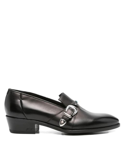Lidfort Black Buckle-Embellished Leather Loafers for men