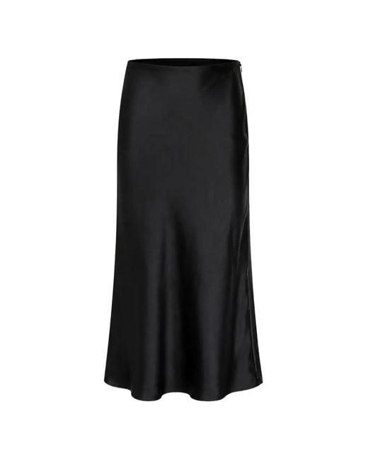 L'Agence Black Perin Satin-Finish Silk Midi Skirt