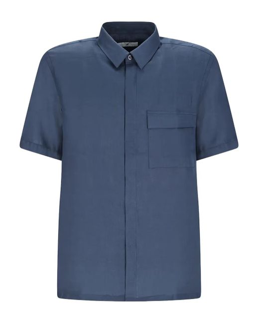 PT Torino Blue Patch-Pocket Short-Sleeve Shirt for men