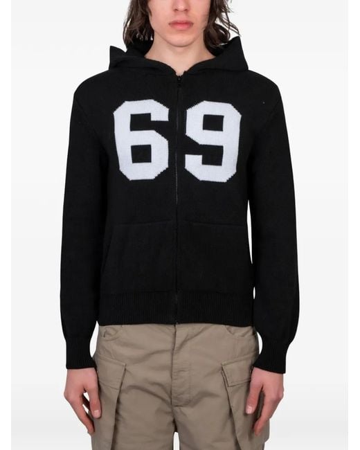 GIMAGUAS Black Distressed Intarsia-Knit Hoodie for men