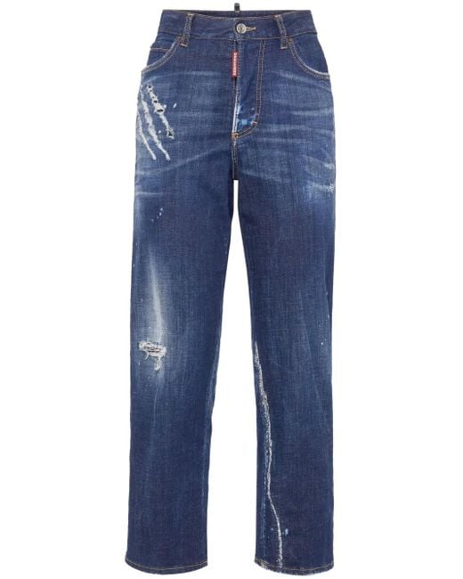 DSquared² Blue Distressed Straight-Leg Jeans