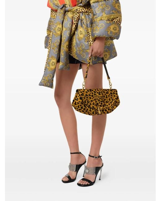 Versace Metallic Cheetah Virtus Calf Leather Shoulder Bag