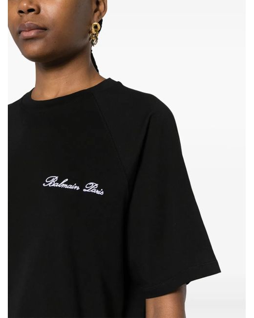 T-Shirt En Coton À Logo Brodé Balmain en coloris Black