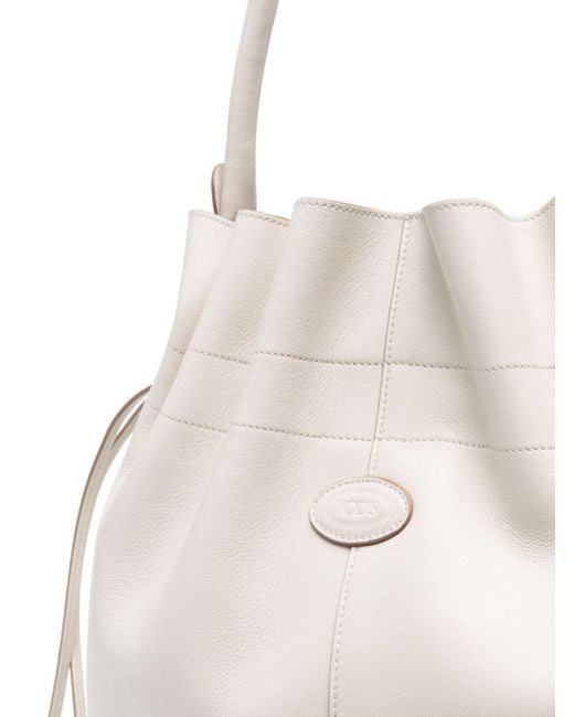 Tod's White Logo-appliqué Leather Bucket Bag