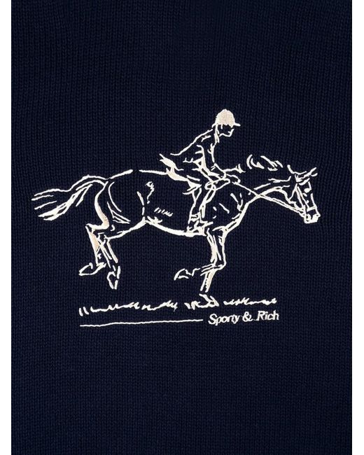 Sporty & Rich Blue Illustration Turtleneck Sweater