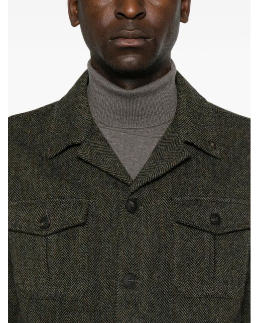 Gran Sasso Green Herringbone-Weave Wool Jacket for men