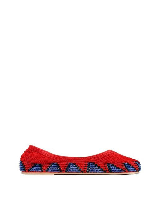 SLO_HAND_MADE Red Crochet Ballet Flats