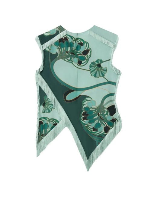LaDoubleJ Green Fringed Floral Top