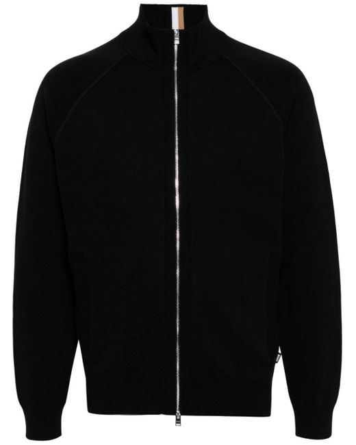 Boss Black Zip-up Cotton-wool Cardigan for men
