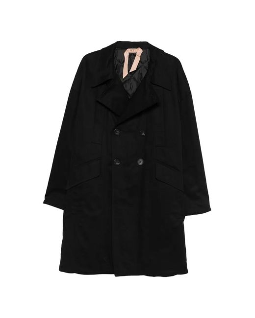 N°21 Black Double-Breasted Woven Coat