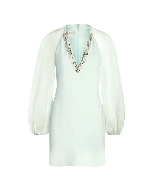 Genny Blue Balloon Sleeve Embellished Mni Dress