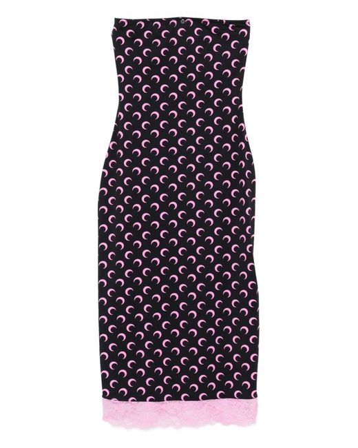 MARINE SERRE Purple Moon-Print Lace-Trim Midi Dress